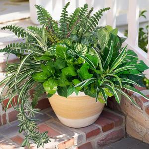 Artificial Plants Faux Greenery for Outdoor Porch Planter, UV Resistant Fake Realistic Large Shrubs Bushes Plastic Green Filler for Spring Outside Front Door Patio Decoration, 8 Bundles