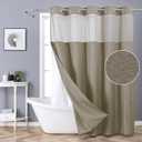 eachope Long No Hook Shower Curtain with Snap-in Fabric Liner Set,Slub Textured Fabric Shower Curtains for Bathroom,Hotel Style Modern Shower Curtain,Water Repellent & Washable,71x80(78),Tan/Khaki