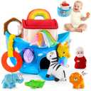 Baby Toys 6-12 Months - Noah's Ark Toy with Stuffed Animals, Baptism Gifts for Boys Girls, Montessori Toys for 6 Month Old Babies Sensory Tissue Box Toy for 1 Year Old