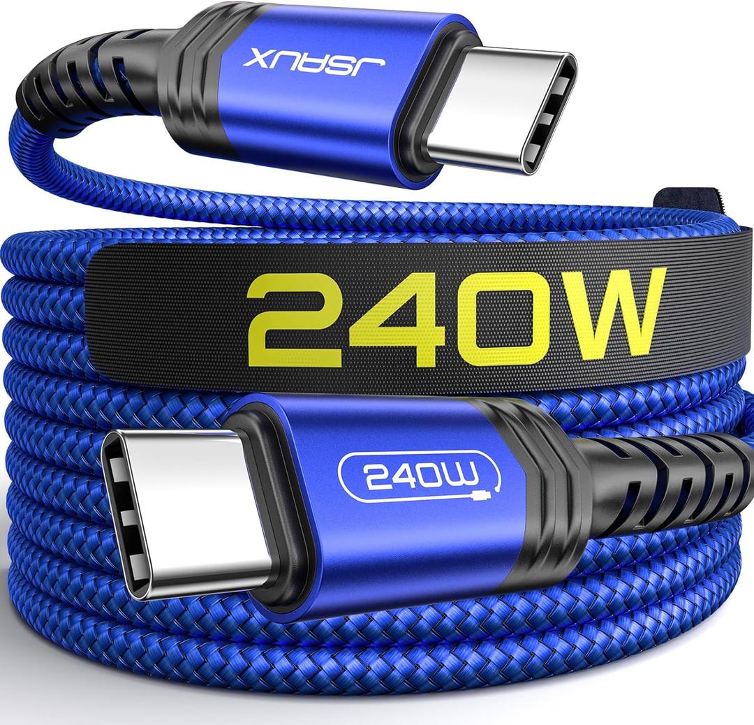 JSAUX 240W USB C to USB C Cable 10FT, USB C Cord Type C Fast Charging for MacBook, iPad, Dell XPS, iPhone 17/iPhone Air/iPhone 17 Pro/iPhone 17 Pro Max, iPhone 16/15, Samsung Galaxy, Pixel - Blue