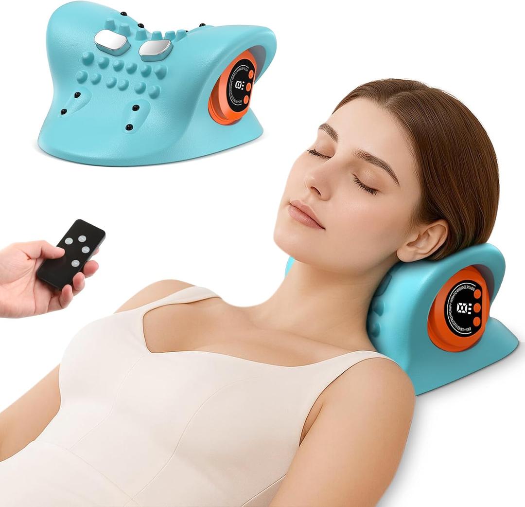 Neck Massager 2025 Portable Neck Traction Device, Cervical Stretcher with Heating & Vibration  Relieve Muscle Tension, 3-in-1neck Pillow Customizable Massage Modes with Wireless Remote Control
