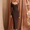 KUTUMAI Corset Lace Long Sleeve Formal Dress Back Slit Bodycon Fall Cocktail Wedding Guest Dresses (M)