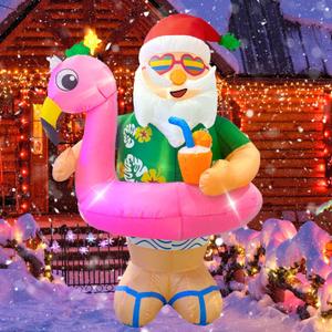Christmas Inflatables Outdoor Decorations 6FT Hawaii Santa Claus Cute Blow up Xmas Decoration with Led Lighted Inflatable Yard Dcor for Indoor Outside Holiday Party Garden Lawn