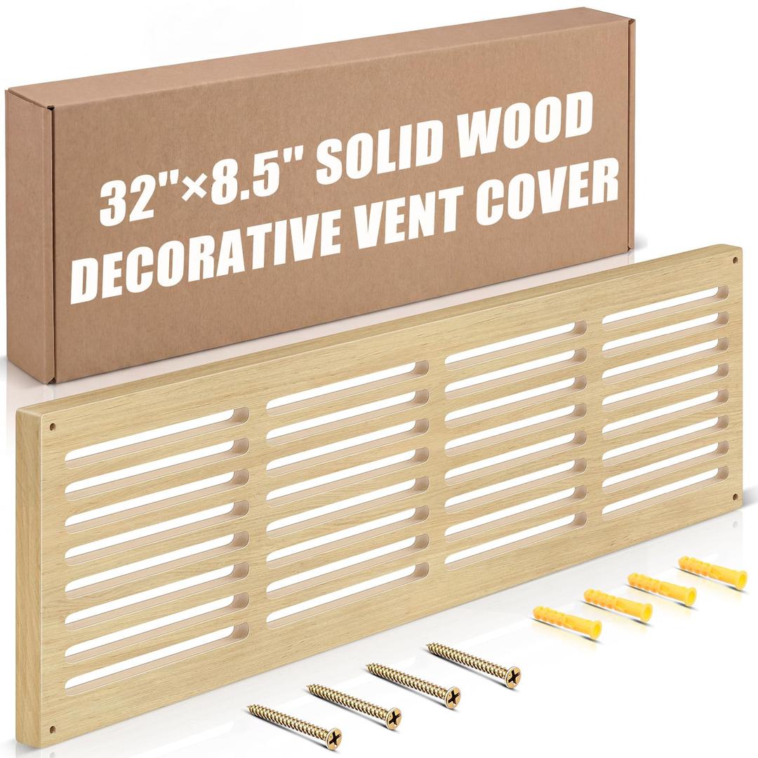 Colingmill 1 Pcs Decorative Return Air Vent Cover 32 x 8.5 x 3/4 Inch (30x6 Duct Opening) Natural Wood Modern Farmhouse Wall Vent Grille High Airflow Cold Air Return HVAC Cover for Wall Baseboard