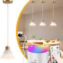 1 Pack Battery Operated Pendant Light, Rechargeable ceiling Light With 10000mAh Detachable Magnetic Bulb, wireless chandelier with remote, RGB Dimmable hanging light fixtures for Kitchen Island Decor (White-7.6inch)