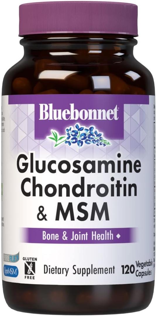 Bluebonnet Nutrition Glucosamine Chondroitin & MSM, Glucosamine, Bone & Joint Health*, Non-GMO, Gluten-Free, Soy-Free, Dairy-Free, 120 Vegetable Capsules, 40 Servings (EXP 07/2027)