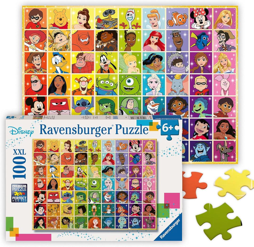 Ravensburger - Disney Color Palette - 100 Piece Jigsaw Puzzle - Exciting, Colorful Grid of Disney and Pixar Favorites - Mickey & More - Premium Quality - Ideal Gift - Screen-Free Fun - Children Age 6+