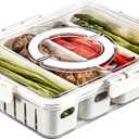 Divided Serving Tray with Lid and Handle - 4 Compartments Lightweight Snackle Box for Snack, Veggies, Fruits and Nuts