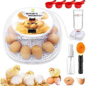 Incubators for Hatching Eggs, 12 Egg Incubator with Automatic Egg Turning and Temperature Control, Automatic Water Adding, LED Egg Candler, for Hatching Chickens, Duck, Quail, Goose Eggs (White)