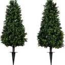 Nearly Natural 3ft UV Resistant Artificial Boxwood Plants, Set of 2, with Integrated Ground Stakes for Indoor Outdoor and Garden Decor