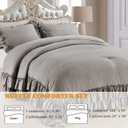 Masaca Grey Shabby Comforter Set Queen,Farmhouse Rustic Microfiber Bedding Ruffled Comforter Set,Vintage Gray Ruffle Comforter for Queen Bed Fluffy Aesthetic Bedding 3 Pieces