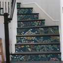REDAMANCY Vintage Dark Navy Botanical Plants Flowers Leaf Peel and Stick Vinyl Stair Riser Decals Staircase Tile Stickers Decor Modern Marble Decoration Self-Adhesive(14 Pcs)
