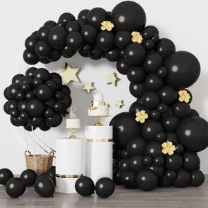 RUBFAC Black Balloons for Balloon Arch 129pcs Different Sizes Pack of 18 12 10 5 Inch Garland Kit, Latex Halloween Balloons for Party Decorations Birthday Wedding Decor