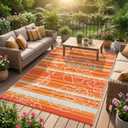 Garvee 5x8 Outdoor Waterproof Rug, Floral Outdoor Area RugReversible Plastic Straw Patio Rug, Portable Camping Mat for RV, Picnic, Beach, Balcony, Garden & Camping Orange