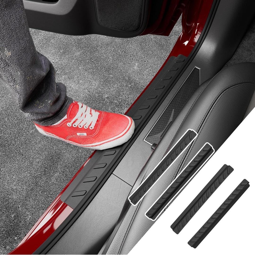 powoq Door Sill Protector Compatible with 2019-2026 Chevy Silverado GMC Sierra 1500 TPE Car Door Protector 4Pcs Car Sill Guard Replacement for 2019-2026 Chevy Silverado Accessories