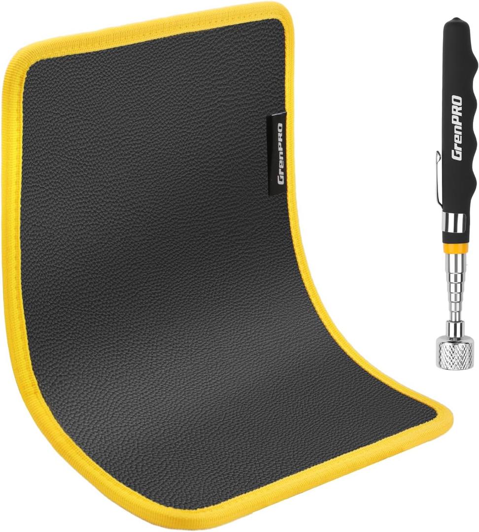 GRENPRO Magnetic Tool Mat 2-Pack, Non-Slip Magnetic Tool Organizer & Telescoping Magnetic Tool, Heavy-Duty Tool Pad for Mechanics, Garage, Workshop & Auto Repair (Black & Yellow)