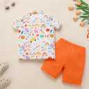 ODASDO Boys Back to School Outfit Pencil Printed Short Sleeve T-shirt Tops and Shorts Set Kids Preschool Kindergarten Clothes (White)