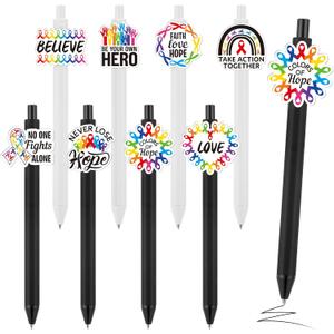Epakh 24 Pcs Cancer Awareness Ballpoint Pens Colorful Ribbon White and Black Retractable Gel Pen Black Ink Cancer Awareness Items for Public Events Supplies