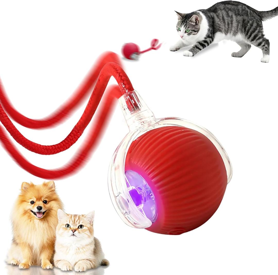 Automatic Interactive Cat Toys Ball, Motion Activated Kitten Toys with Twitchy Tail, 3 Speed Modes & Rechargeable Battery, Fun Indoor Cat Enrichment Toys for Small Medium Large Cats (Red)