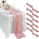 Bailarina 12 Pack Cheesecloth Table Runner 17x108 Inch Long Gauze Cheese Cloth 9ft Wrinkled Sheer Table Runner for Wedding Reception Birthday Party Table Decoration (Dusty Pink)