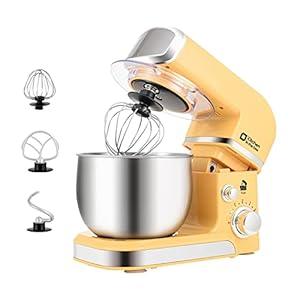 Kitchen in the box Stand Mixer, 3.2Qt Small Electric Food Mixer, 6 Speeds Portable Lightweight Kitchen Mixer for Daily Use with Egg Whisk, Dough Hook, Flat Beater (Yellow)