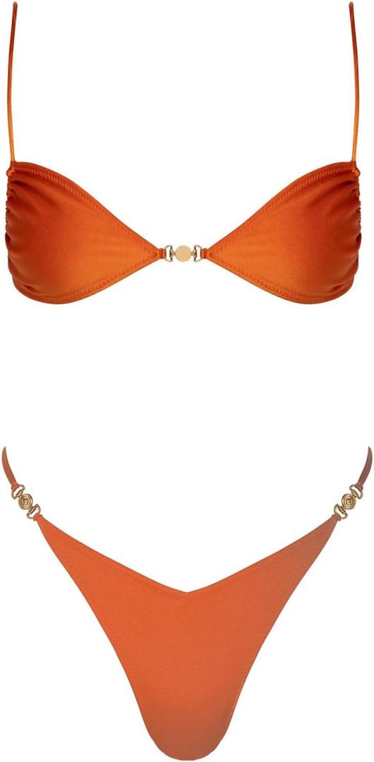 Women's Triangle Bikini Set Tie Solid Sexy Thong Cheeky Two Piece Swimsuit Bathing Suit (S)