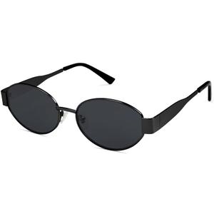 SOJOS Retro Oval Sunglasses for Women Trendy Classic Shades UV400 Protection SJ1217 Black/Grey Lens