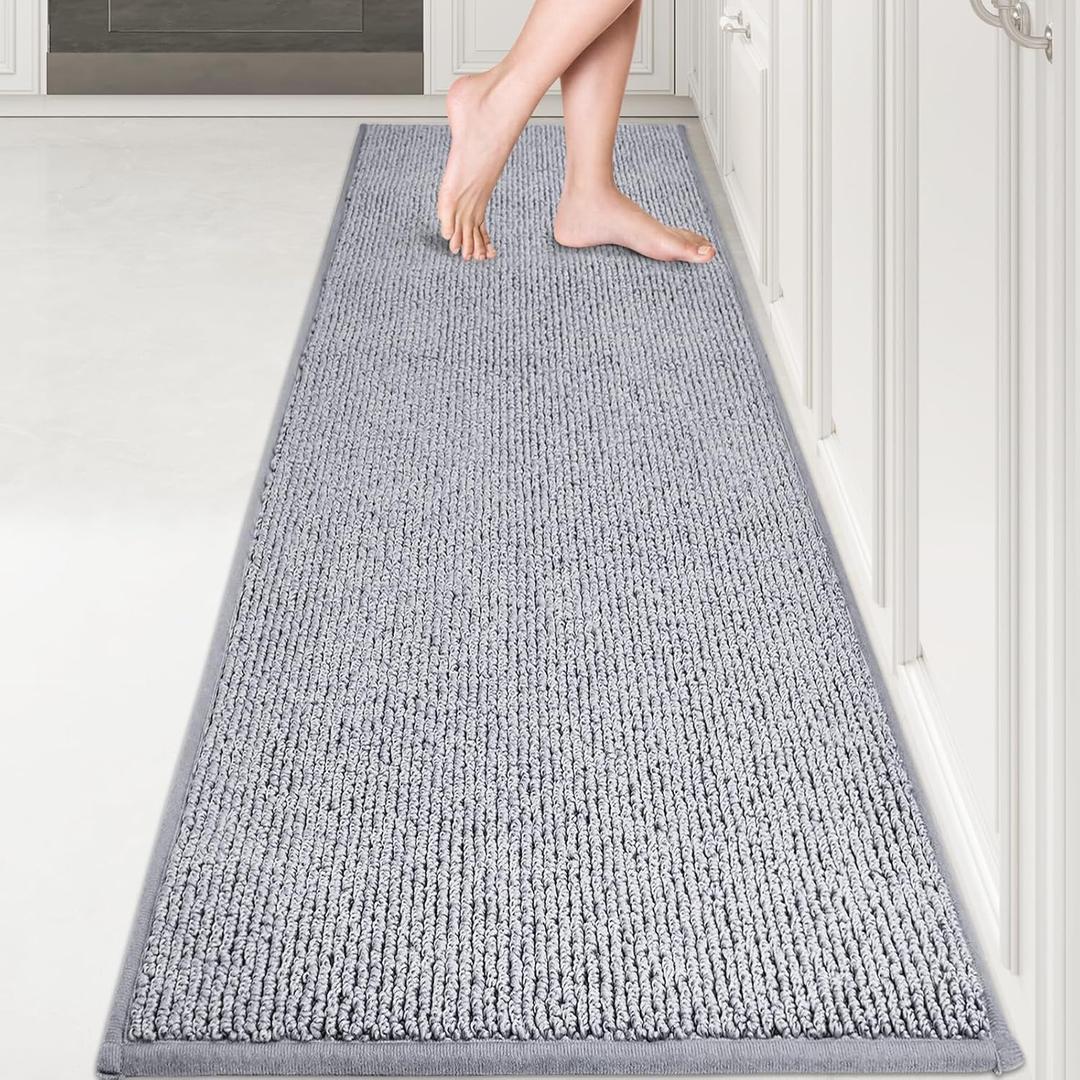 PURRUGS Machine Washable Kitchen Runner Rug 2ft x 7ft, Non-Slip/Skid Hallway Runner Rug, Super Absorbent Soft Area Rug for Hallway, Kitchen & Laundry, Rolled Packaging, Grey