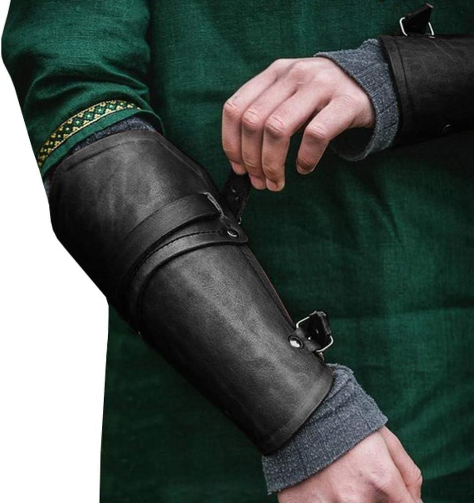 Syktkmx Gauntlet Wristband Medieval Vambrace Arm Cuff Armor Buckled Punk Gothic Faux Leather Costume Bracer (Large, 1-black)
