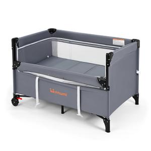 MTWML Portable Baby Bassinet,2 in1 Baby Playard and Bedside Crib with Wheel,1-Second Setup Foldable Playpen and Nursery Center with Travel Bag for Home or Travel Newborn to Toddler(Deep Grey)
