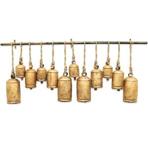 Handcrafted Gold Rustic Bells with Jute Rope - Perfect for Adding a Touch of Vintage Elegance to Your Home Décor, Indoor or Outdoor Spaces (Large, Set of 12)