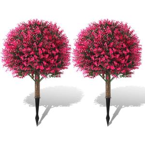 Faux Rose Boxwood Balls for Outdoor Planters Topiary Set of 2,UV Resistant Artificial Shrub Bushes Trees with Spike for Porch,Indoor,Garden