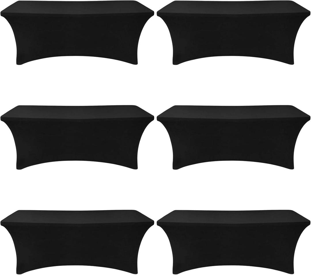 Spandex Table Cover 6 Pack 6FT Black Fitted Tablecloths, Washable Wrinkle Resistant Stretch Table Cloth Rectangle for Vendor Booth Display Items, Party Supplies for Adults, Wedding Decorations, Banquet (73" x 30" (Rectangular))