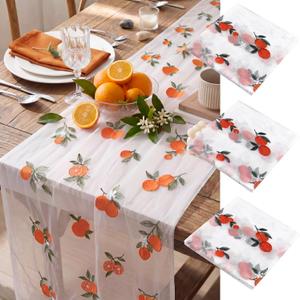 Mindsoft 3 Pcs Orange Cuties Table Runner, 10ft Tablecloth Little Cuties Baby Shower Decorations Gauze Embroidery Tulle Lace Runner Orange Fruit Decor for Table Wedding Birthday Bridal Baby Shower