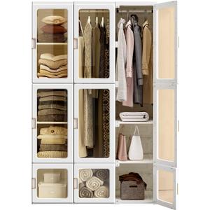 ANTBOX Portable Wardrobe Closet Storage Organizer for Clothes,Transparent Door Panels,Suitable for Living Room, Bedroom,Plastic Wardrobe with Magnetic Door and Easy Assembly 12 Cubes