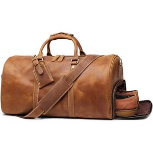 Leather Travel Luggage Bag with Ykk Zipper, Mens Duffle Retro Carry on Handbag (Brown)