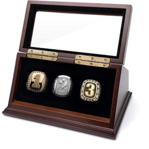 CHEZ MONETT Championship Ring Display Case Big Ring Storage Box (Espresso, 3)