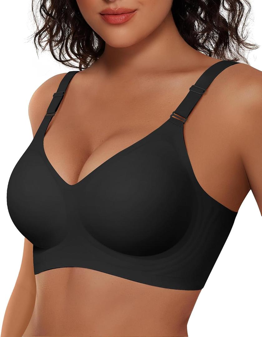 Vertvie Womens Wireless Jelly Bras No Underwire Push Up Seamless Bra Supportive Full Coverage Bralette Regular and Plus Size (Black, XXL)