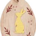 DN DECONATION Easter Hanging Ornaments, Rustic Wooden Bunny & Egg Decor with Embossed Pattern - Farmhouse Holiday Spring Tree, Table & Door Decorations DIY Gift Set of 12 (Brown, White and Yellow)