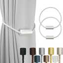 2 Pack White Strong Magnetic Curtain Tiebacks Outdoor Elegant Decorative Tie Backs Modern Rope Tiebacks for Drapes Window Curtain Holdbacks for Draperies