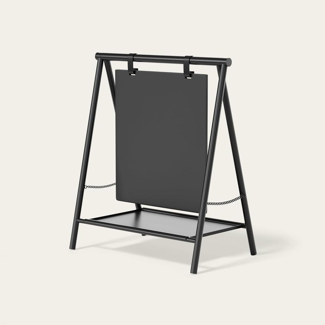 Gatherer. Sandwich Board Premium Matte Black Metal A-Frame Sign with Chalkboard - Elevated Minimal Outdoor Indoor Signage for Professional Events and Personal Customizable Creative Displays