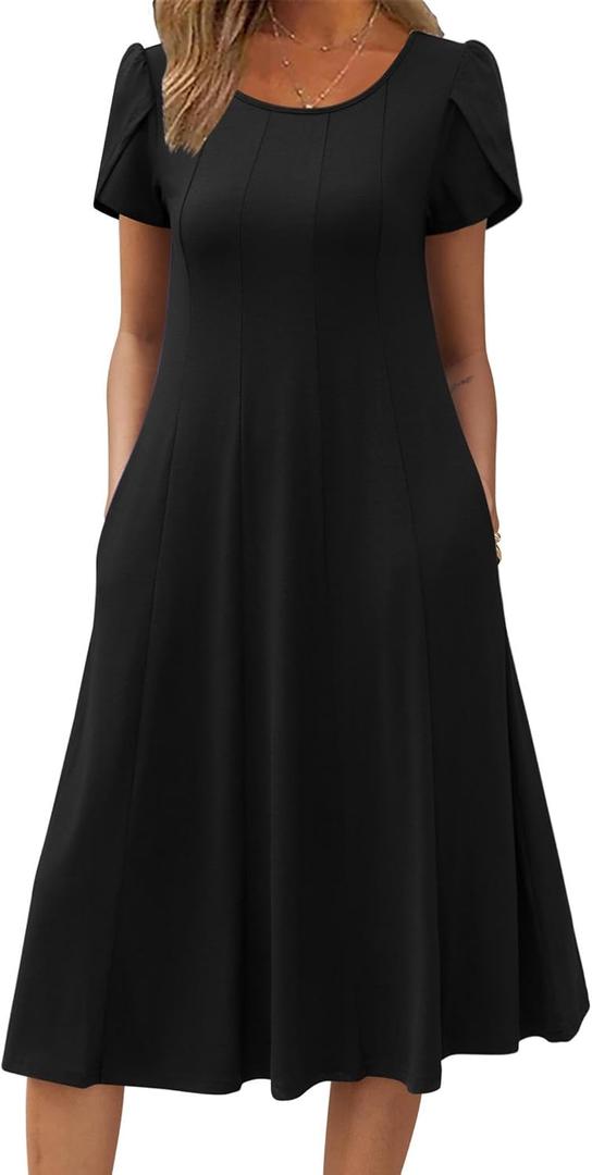 ZEAGOO Womens Casual Dresses for Summer Short Sleeve Flare Midi Dress Loose Flowy Beach Sundress (XX-Large)