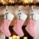 AOGU 3Pack 19 Inch Sequin Faux Fur Christmas Stockings Sequin Snowflake Hanging Ornaments Candy Gift Bags for Christmas Decorations Pink