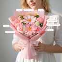 Crochet Flower Bouquet, Pink Handmade Knitted Flowers with Lights & Vase, Crochet Tulips Galsang Liliy Rose Daisy Flower for Mothers Day Graduation Wedding Lover Teacher Anniversary Birthday Gifts