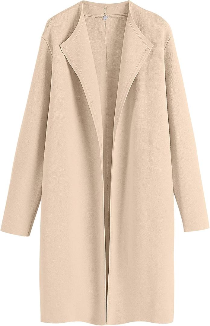 ANRABESS Women's Long Cardigans Sweater 2025 Fall Dressy Casual Lapel Knit Warm Trench Coatigan Oversized Blazer Jacket Coat (Small, Apricot)