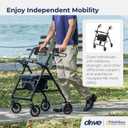 Drive Medical Aluminum Rollator Walker - Fold Up & Removable Back Support - Padded Seat - 6 Inch Wheels - Lightweight Portable Design - Indoor Outdoor Mobility Aid - Black