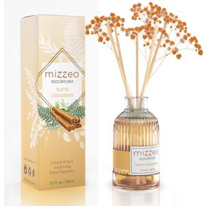 MIZZEO Reed Diffuser Set, Warm Cinnamon 6.76 fl oz Highly Scented Room Diffuser Home Fragrance Essential Oil Reed Flower Diffuser, House Bedroom Office Decor & Gifts
