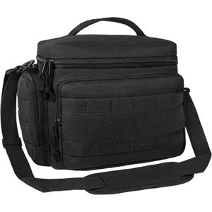 opux Tactical Lunch Box for Men, Black Mens Insulated Lunch Bag for Adult, Leakproof Soft Lunch Cooler with MOLLE Mesh Side Pockets, Multicam Heavy Duty Lunchbox Pail for Work Women, Large, 18 Cans