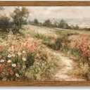 Wojuin Framed Vintage Cottagecore Canvas Wall Art, Landscape Nature Country Wildflower Wall Decor, Farmhouse Modern Rustic Fall Flower Artwork Prints for Living Room Bedroom Bathroom Office 16x24 in (Path)