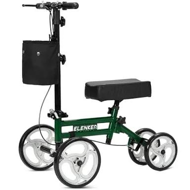 ELENKER Best Value Knee Walker with 10" Front Wheels Steerable Medical Scooter Crutch Alternative with Dual Braking System Green